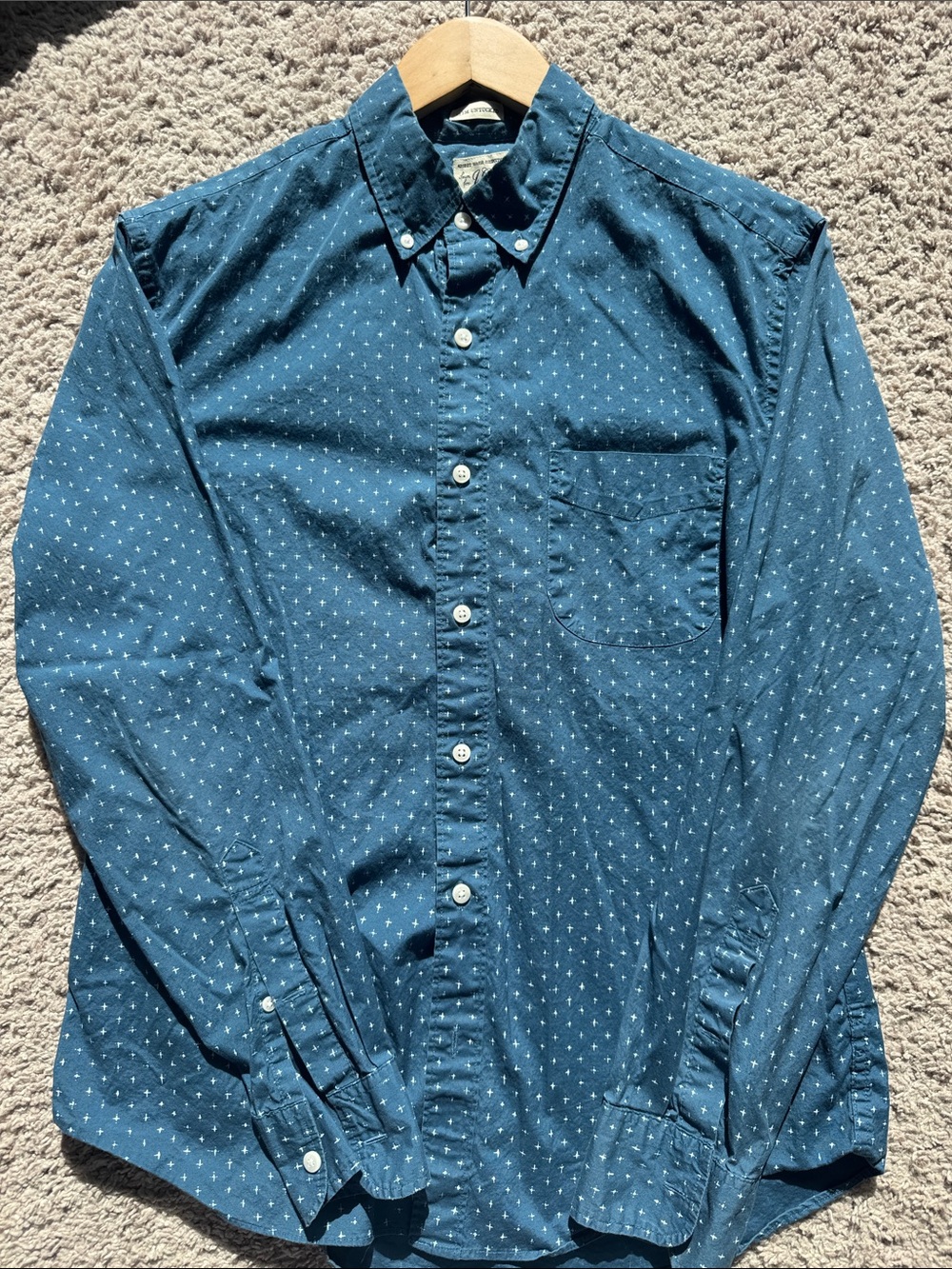 J. Crew Indigo Blue Button-Down Shirt with Micro Dot Pattern